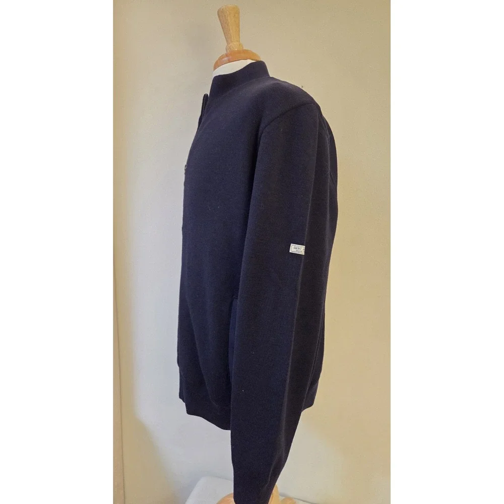 NWOT Saint James Depuis 1889 Full-Zip Wool Sweater Navy Sailor Stripe 46/XL